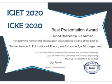 国際会議ICIET 2020で本学科の大学院生が優秀発表賞を受賞！