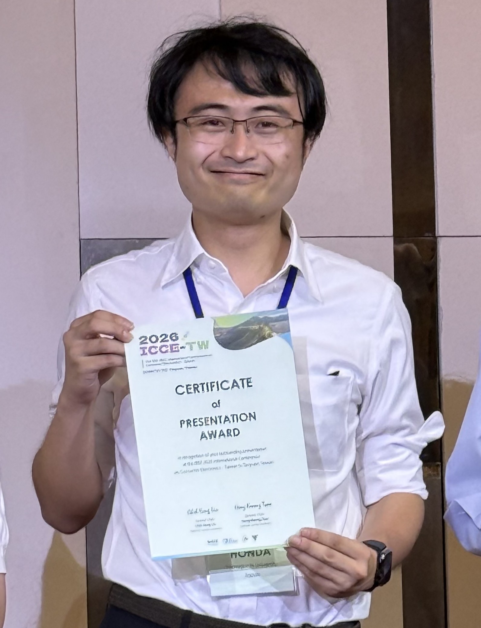 本学科の大学院生が「ICCE-TW 2026 Presentation Award」を受賞！